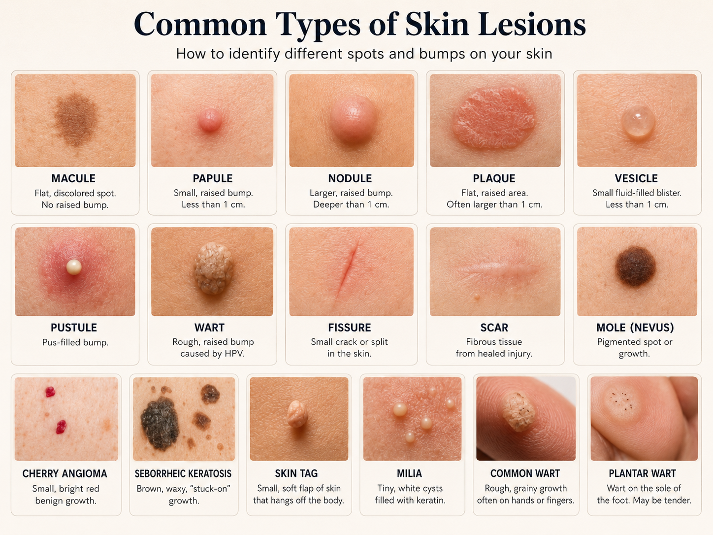 Common types of skin lesions educational reference