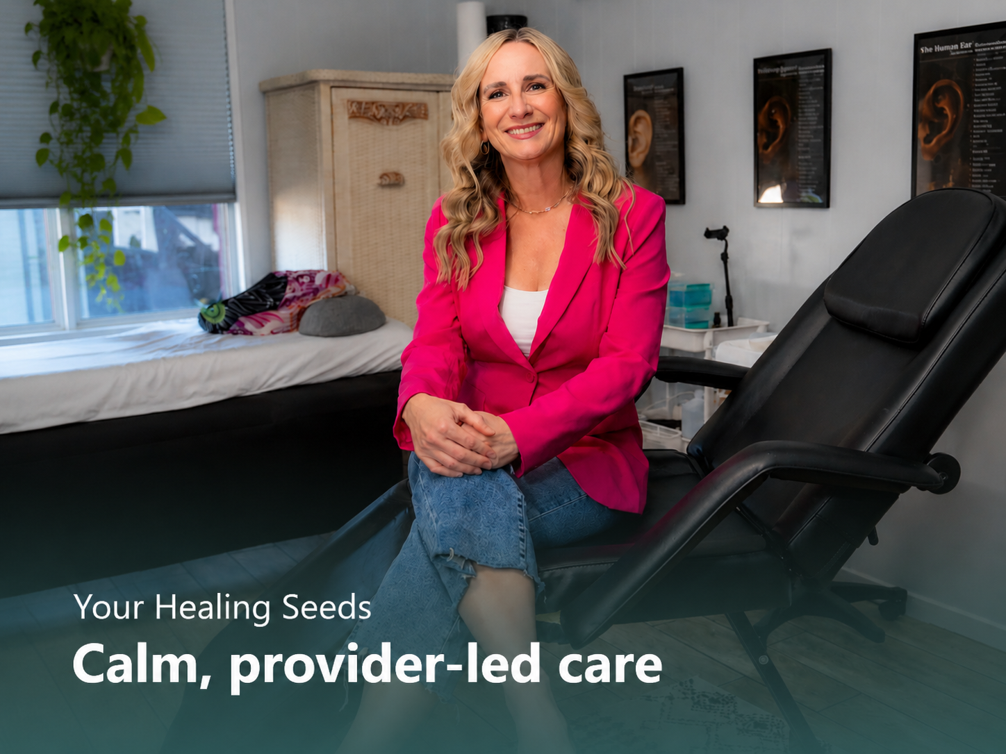 Mandy Wright in the Your Healing Seeds treatment room for calm provider-led care